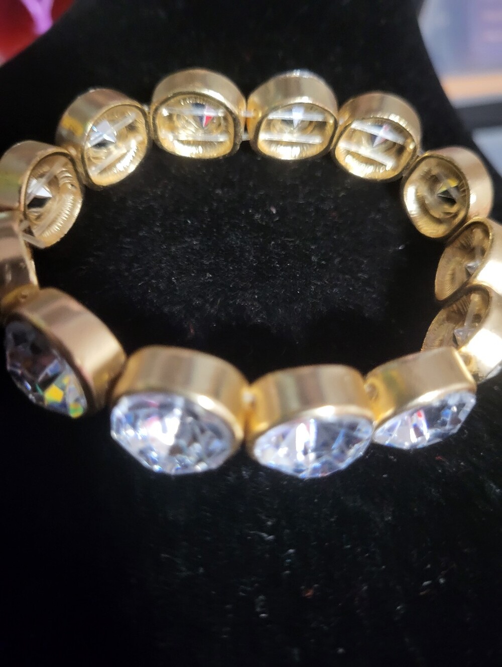 Gold Crystal Stretch Bracelet - Clear Stones